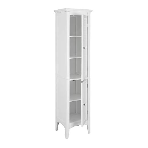 Teamson Home Glancy Linen Tower Freestanding Cabinet Tall Narrow Bathroom Kitchen Living Room Storage with 2 Shutter Doors 5 Tier Shelves, White, Standard