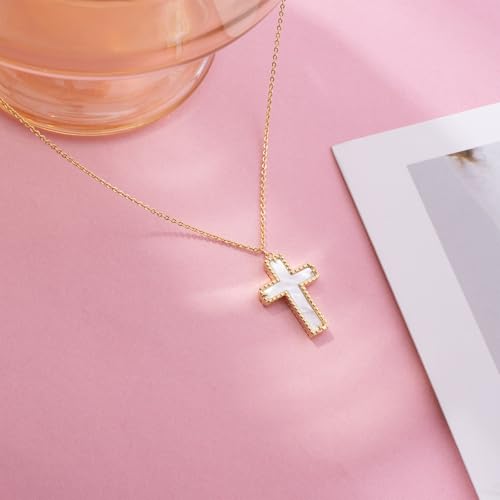 Imohen&Sam Cross Necklace for Women,14K Gold Plated Mother of Pearl Pendant4