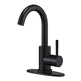 Hoimpro Modern Single Handle Wet Bar Sink Faucet with 6 Inch Cover Plate,Single Hole Bathroom Faucet,Rv Small Bathroom Sink Faucet,Bar Vanity Faucet with 360 Rotate Spout,Stainless Steel/Matte Black