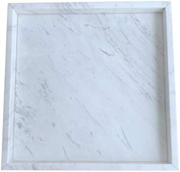 Natural Marble Square Neat Makeups Organizer/Bathroom Vanity Tray for Razor Towel Toothpaste (9.84x9.84x1.18in, Volakas White)