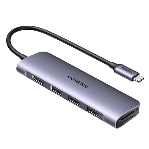 UGREEN Revodok USB C Hub Multiport Adapter, 6-in-1 USB C to HDMI Adapter with 4K HDMI, 3 5Gbps USB-A Data Ports, SD/TF Card Slot, Aluminum USB C Dongle for MacBook, iPhone 15 Pro Series, Sur