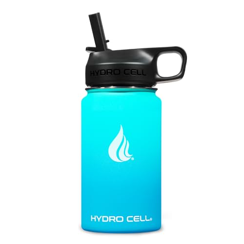Image of HYDRO CELL Stainless Steel Insulated Water Bottle with Straw - For Cold & Hot Drinks - Metal Vacuum Flask with Screw Cap and Modern Leakproof Sport Thermos for Adults (Teal /Blue 14oz)