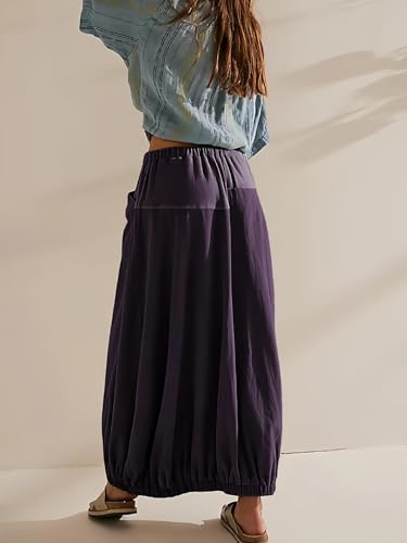 Summer Women's Baggy Parachute Skirt Casual Trendy Cotton Bubble Y2k Cargo Maxi Long Skirt with Pockets3