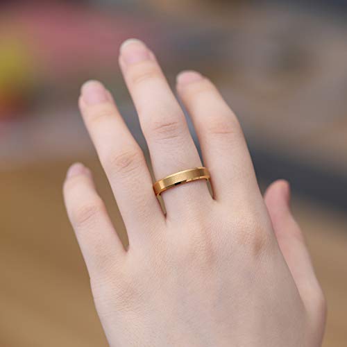 TRUMIUM 4mm Tungsten Rings for Women Men's Wedding Bands 24K Gold Plated Ring Thin Matte Brushed Beveled Edges Size 8.5 by TRUMIUM - Image 4