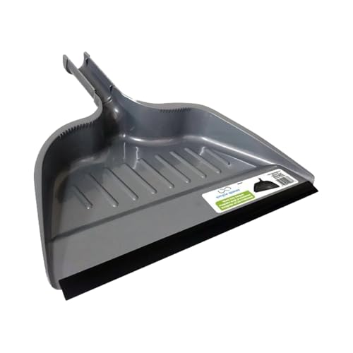 Edward Tools Simple Spaces Heavy Duty Plastic Dust Pan - Snap Attachment to Standard Brooms - Rubber Edge for Easy Sweep of Small Items (Silver)