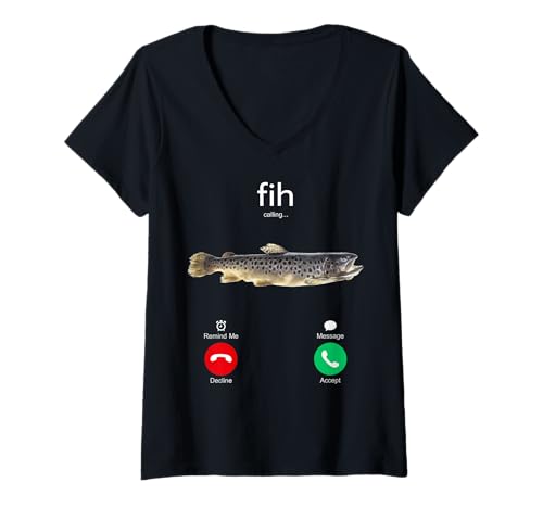 Femme Funny Fish Calling Phone Screen Meme Design T-Shirt avec Col en V