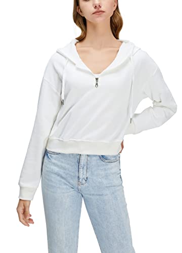Germinate Cropped Half Quarter Zip Up Hoodie Women Pullover Lightweight Cotton Zipper White Crop Sweatshirt (As1, Alpha, M, Regular, Petite, White) #TOP23