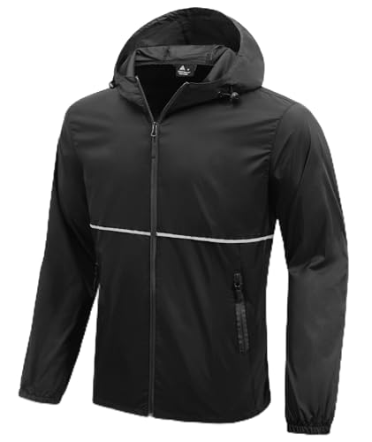 ZITY Mens Rain Jacket Waterproof with Hood Lightweight Raincoat for Golf Hiking Camping Cycling Black L