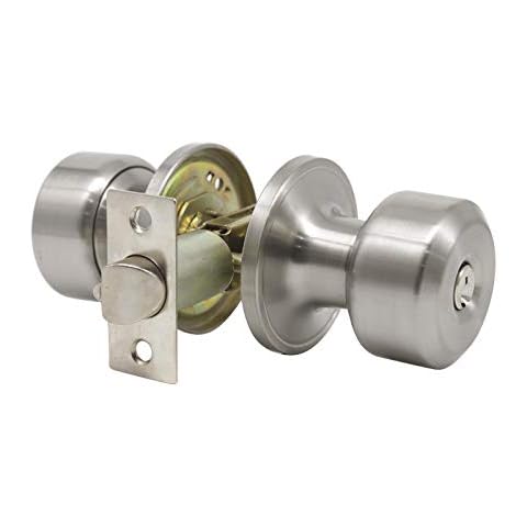 Knobonly Paquete de 3 pomos de puerta de níquel cepillado con llave Cover