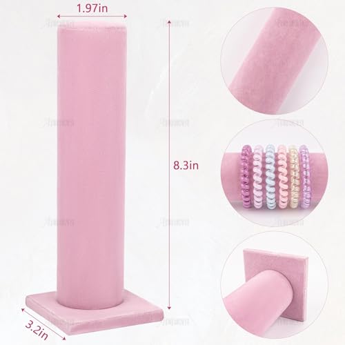 AUEAR, Velvet Vertical Tower Display Bracelet Hair Band T-Bar Holder for Headband Scrunchie (Pink, Square Bottom, 1-Pack) by AUEAR - Image 2