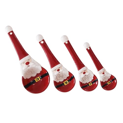 FUNNETOYU Cucharas Medidoras Pequeñas de Cerámica con Diseño Papá Noel Accesorio Navideño para Cocina para Hornear y Azúcar y Especias Festiva