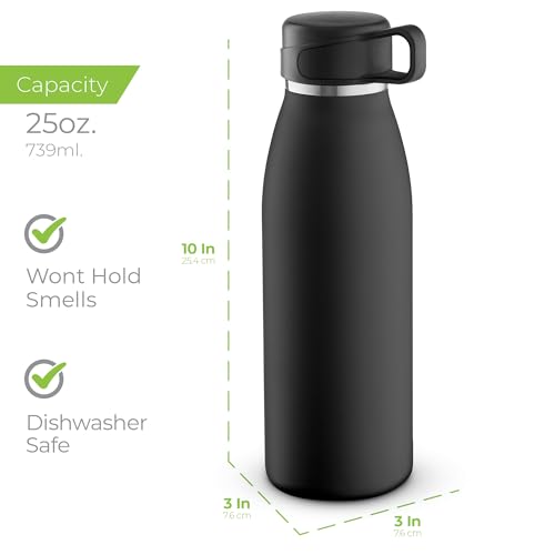 SipX™ Triple-Insulated Stainless Steel Water Bottle 25oz. - With Cover Lid, BPA-Free Reusable Insulated Water Bottle Keeps Cold For 24 Hours, (Black) - Thumbnail 7