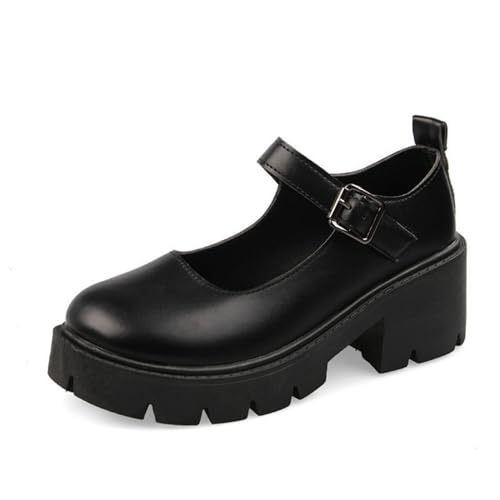 Image of Women's Platform Mary Janes Heart Cat Buckle Rivets Ankle Lolita Gothic Princess Platform Pumps Patent Leather Thorn Vintage Traditional Embroidery Upper Dress Shoes
