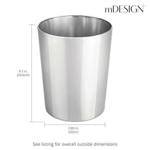 mDesign Round Metal Small 1.7 Gallon Recycle Trash Can Wastebasket, Garbage Container Bin for Bathrooms, Kitchen, Bedroom, Home Office - Durable Stainless Steel - Mirri Collection - 2 Pack - Chrome - Thumbnail 4