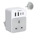 TESSAN UK to European Plug Adapter, 5 in 1 Travel Adapter with 2 USB C and 2 USB A, 3600W European Plug Adaptor, Type E F Travel for Spain France Turkey Germany