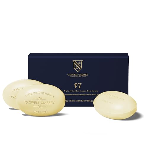 Image of Caswell-Massey Men's Bar Soap Gift Set - Number Six Scent - Triple-Milled Moisturizing Body Soap Bars for All Skin Types, Plant-Based Formula with Essential Oils, Made in USA, 3 x 5.8 oz