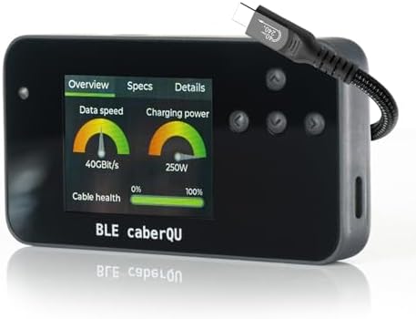 BLE caberQU Digital USB-C Cable Tester, USB PD 3.0/3.1/3.2 eMarker readout, 25 pin Continuity pinout, USB2/3/4, Cable Resistance, iOS&Android app (BLE caberQU Expert kit)