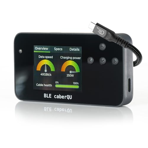 BLE caberQU Digitaler USB-C-Kabeltester, USB PD 3.0/3.1/3.2 eMarker-Anzeige, 25-polige Kontinuitäts-Pinbelegung, USB 2/3/4, Kabelwiderstand, iOS- und Android-App (BLE caberQU)