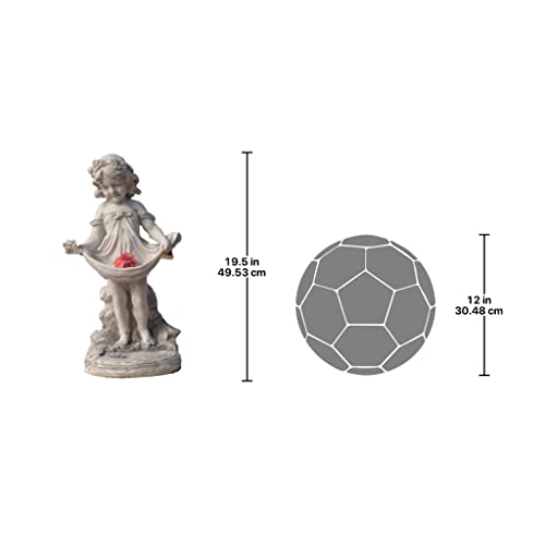 Design Toscano KY30467 Abigail's Bountiful Apron Outdoor Garden Statue with Bird Bath Feeder, Polyresin, Antique Stone, 49.5 cm, Gray