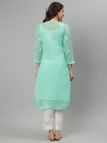 Image of Seva Chikan Hand Embroidered Lucknowi Chikankari Georgette Kurta with Inner Slip SCL4711