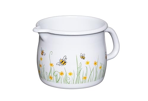 Riess, 0094-137, Schnabeltopf, Milchtopf, gebördelt, 12cm, 1.0L, LBH 18.7 x 13.5 x 11.3 cm, Gewicht 043kg, COUNTRY- BIENE, Emaille (0094-137)