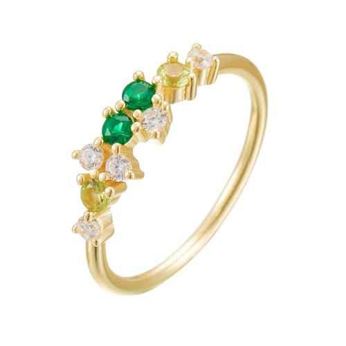 Promise Anillo para mujer, anillo de compromiso, racimo con verde de corte redondo, laboratorio, esmeralda, oro amarillo de 9 quilates, talla 58 (18,5)