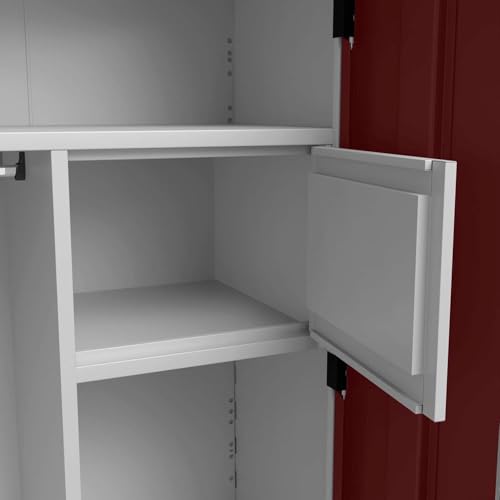 Image of Interio by Godrej Almirah Slimline 3-Door Steel Almirah, Cupboard for Clothes (Russet), 1-Year Warranty, 7 Shelves, 1 Locker, Star Design Mirror