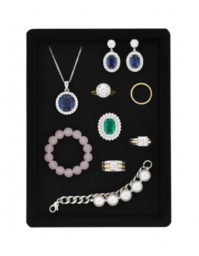 Image of Velvet Jewellery Display & Beading Tray | 12 x 9 Inch Organizer Tray for Necklaces, Bracelets, Cosmetics & Craft Storage | Soft Velvet Finish, Durable & Multipurpose (Pack of 1) (Black)