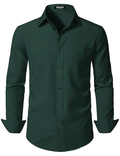 JEMITOP Men Stretch Business Casual Dress Shirts Dark Green M