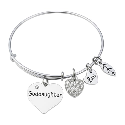 Infinity Collection Goddaughter Bracelet Expandable Wire Bangle Bracelet - Goddaughter Pendant with Love, Heart, Leaf Charm Bangle - Jewelry for Goddaughters
