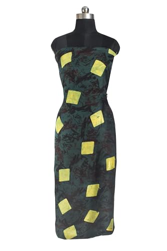 Image of Ethnics of Kutch Women's Ajrakh Modal Silk Natural Dye Hand Block Print Unstitched Kurta Fabric Mtr Length (2.5 Mtrs - Green 20101U)