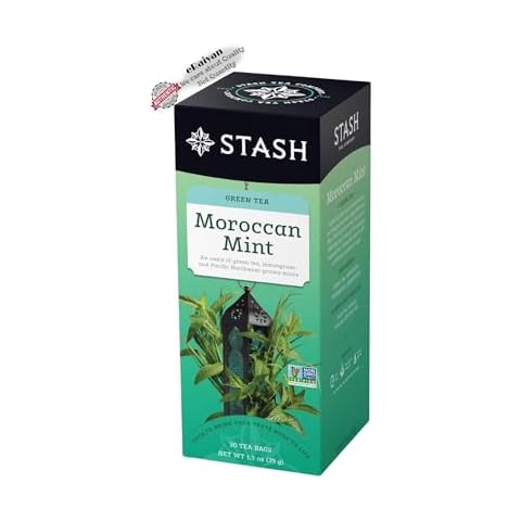 Stash Tea Moroccan Mint Green Tea - Caffeinated, Non-GMO Project Verified Premium Tea with No Artificial Ingredients, 30 Count (Pack of 1) - 30 Bags, With eRaiyan Sticker Cover