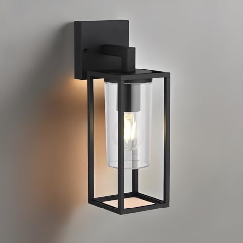 CGC Lighting Black Modern Glass Outdoor Wall Light Double Twin Lantern Garden Porch Patio Lamp Conservatory Door Cottage (Black Down Wall Lantern)
