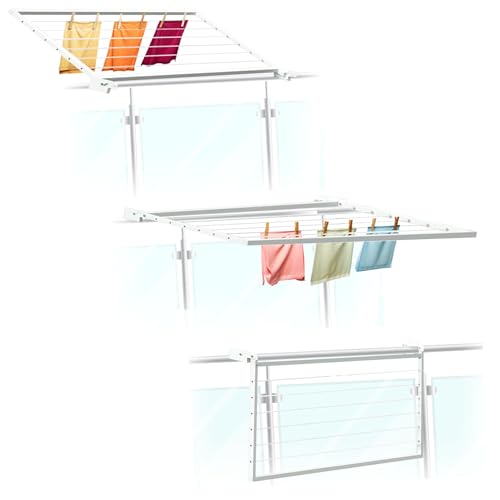 Flo.mar - Stendibiancheria da Balcone 70x150 cm da Fissare in Terrazza o Parete - Stendino da Balcone Esterno in Alluminio Tubolare Bianco - Stendibiancheria da Esterno Salvaspazio