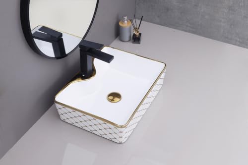 Image of HARDSTONE Black & Gold Ceramic Wash Basin | 19x15x5 Inches