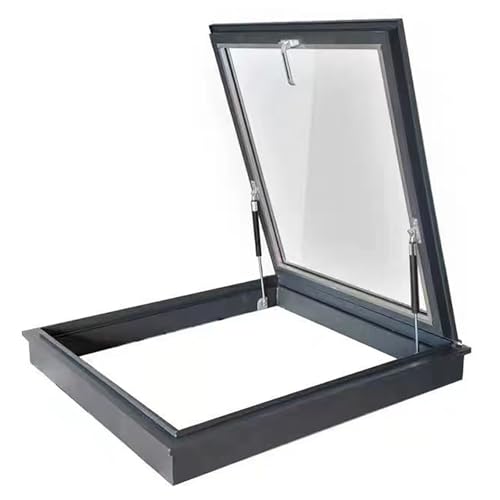 Escotilla de techo de aluminio con vidrio templado, ventana de techo de alta dureza para techos inclinados y planos (80 x 80 cm), ideal para iluminación natural y fácil acceso