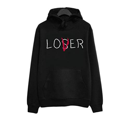 Haobing Sudadera con Capucha para Mujer Partnerlook Hoodies Loser & Lover Pullover Manga Larga con Estampada (Negro #Encapuchado, CN L)