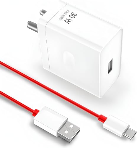 Image of 80W Supervooc USB-C Charger for OnePlus 12 /12R /11 /11R, 10 Pro /10T /10R /10, 9 Pro /9RT /9 /8, Nord CE 4 /CE 3 /CE 2 /CE 2 Lite /CE 3 Lite, Nord 4 /3 /2 /2T - Fast Charging Adapter with Type-C Cable, White