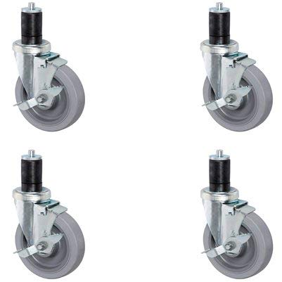 CasterHQ- 5 INCH Gray TPR Caster Wheel Set for Commercial Kitchen PREP Tables, All Swivel - 4 Swivel CASTERS Have TOP Lock Brakes
