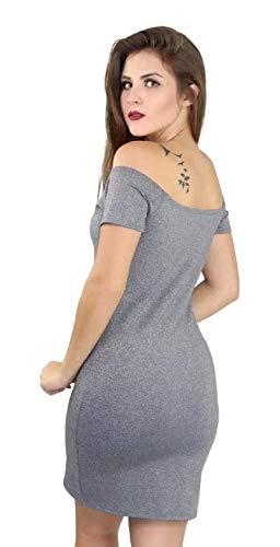 Vestido Feminino Ombro A Ombro Manga Curta. (Cinza-Claro, M)