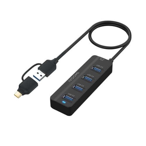 Image of iVOOMi HB04 USB Hub, 2-in-1 Type-C & USB to 4-Port USB 3.0 Hub, 5Gbps High-Speed Aluminium USB Splitter for Laptop, PC, MacBook & Desktop