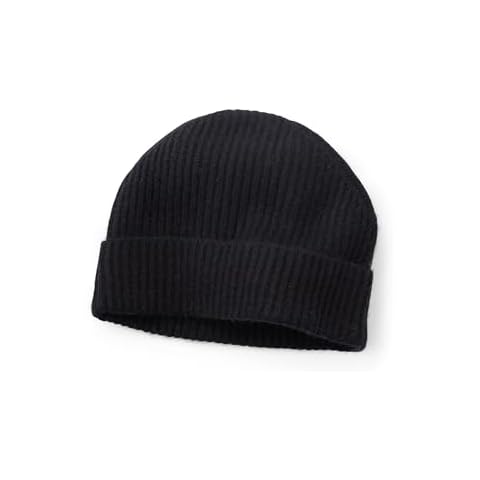 Fishers Finery Men's 100% Cashmere Ribbed Hat; Cuffed; Super Soft (Black),One Size Fits Most Cover