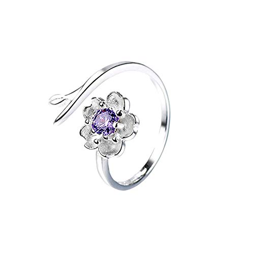 Bague violette en diamant pour femmes avec anneau ouvert réglable et ajustable