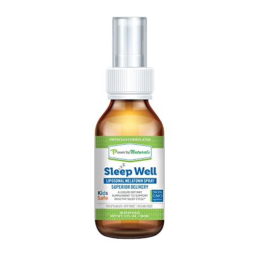 Power by Naturals - Sleep Well - Liposomal Melatonin Spray - 3 Milligrams of Melatonin for Kids and Adults, 30 Servings