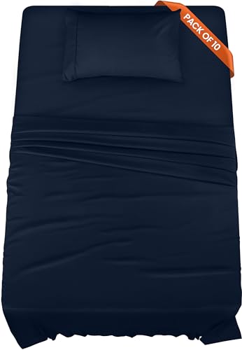 Image of Utopia Bedding Twin Size Sheet Set - Bulk Pack of 10 Bed Sheets Set - Soft Brushed Microfiber - Deep Pockets - Shrinkage & Fade Resistant - Easy Care (Navy)