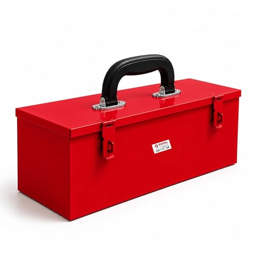 Image of PAHAL Metal Tool Box 16 x 5 x 5.5 Inch, Heavy Duty Steel Tool Storage Box for Mechanic, Electrician & Home Use (Red, Portable, Empty)