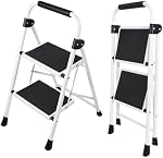 Sweetcrispy 2 Échelle d'étape, tabouret pliant avec large pédale antidérapante, 800lbs Échelle en acier robuste, Poignée rembourrée pratique, légère, Écheau d'étape en acier portable, noir mat