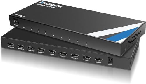 4K 1x8 HDMI Splitter, NEWCARE One in Eight Out Powered 8way HDMI Splitter Audio Video Distributor Amplifier with Charger, Support Full HD 3D & 4K x 2K