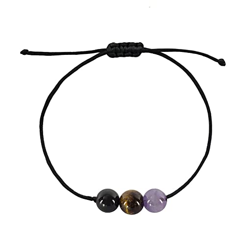 BOHO GARDEN Healing Bead Bracelets - Spiritual Crystal Beaded Bracelet - Made of 3 Real & Natural Gemstones, Adjustable 3-9.7” Black Rope - Gem Stones Jewelry for Men, Women, Teens (13+) - 8mm Bead2