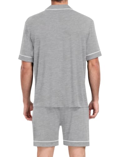 Image of Mens 2 Piece Short Sleeve Button Down Pajama Set, S-3XL | Soft Modal Fabric, Cool Lightweight Sleepwear & Loungewear with Pockets, Home Relaxing